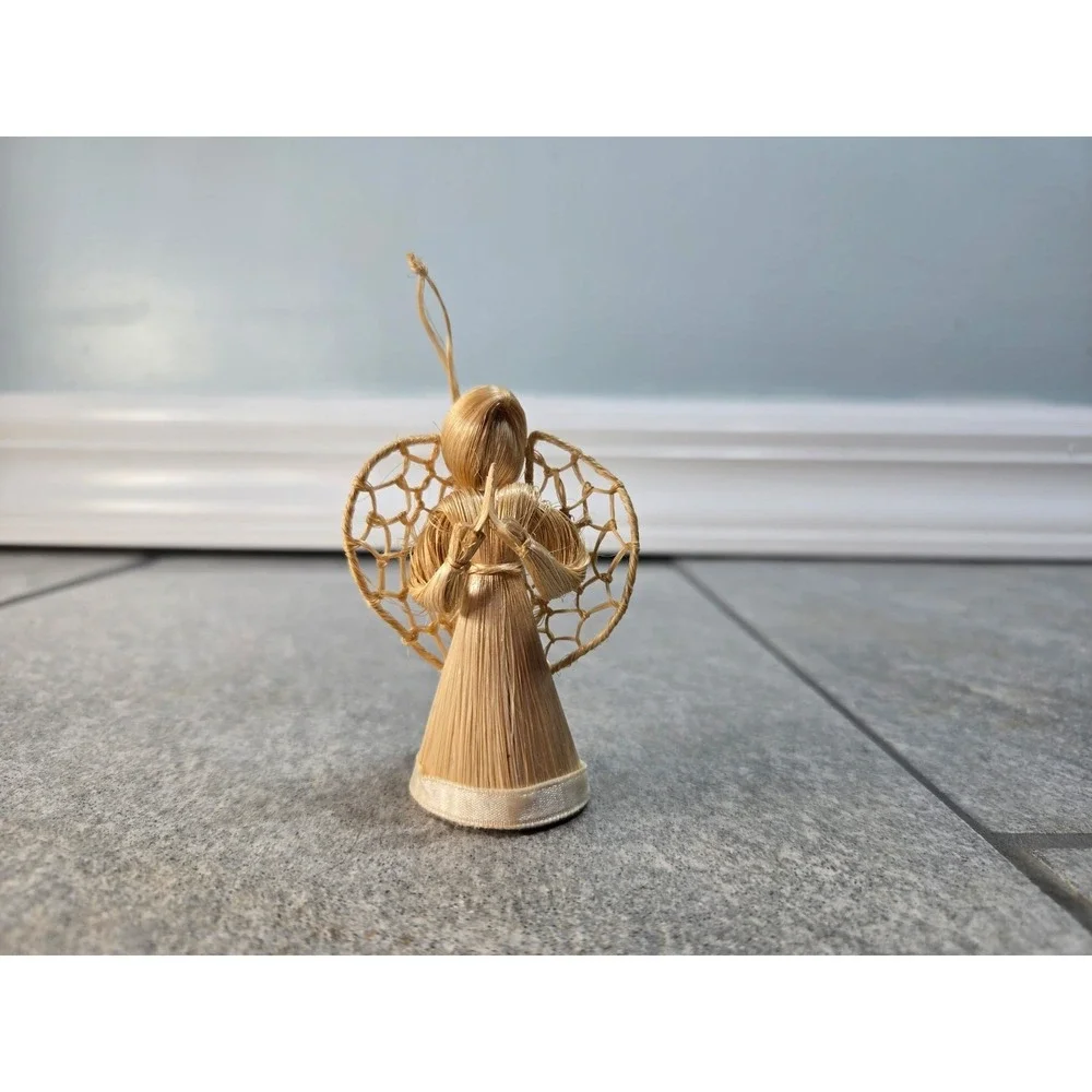 Handmade Straw Angel Ornament Rustic Corn Husk Folk Art Christmas Decor
